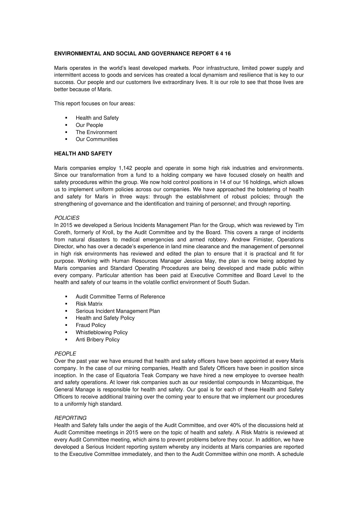 E&S Report 2015